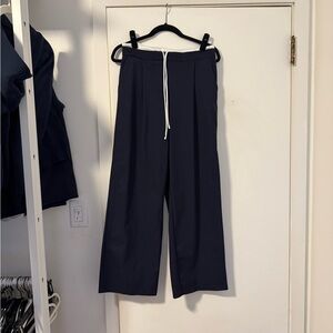 Navy pin stripe Wide-Leg Pants with Drawstring